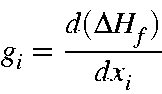 begin{displaymath}g_i = frac{d(Delta H_f)}{dx_i}end{displaymath}