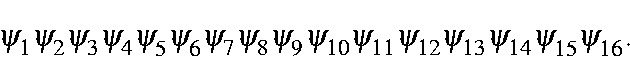 \begin{displaymath}\psi_1\psi_2\psi_3\psi_4 \psi_5 \psi_6 \psi_7 \psi_8 \psi_9
\psi_{10}\psi_{11}\psi_{12}\psi_{13}\psi_{14}\psi_{15}\psi_{16}.
\end{displaymath}